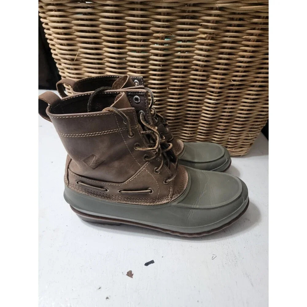 Men's Sperry Top Sider Watertown  Duck Boots Size 10.5 M H16-61775 Brown Rubber